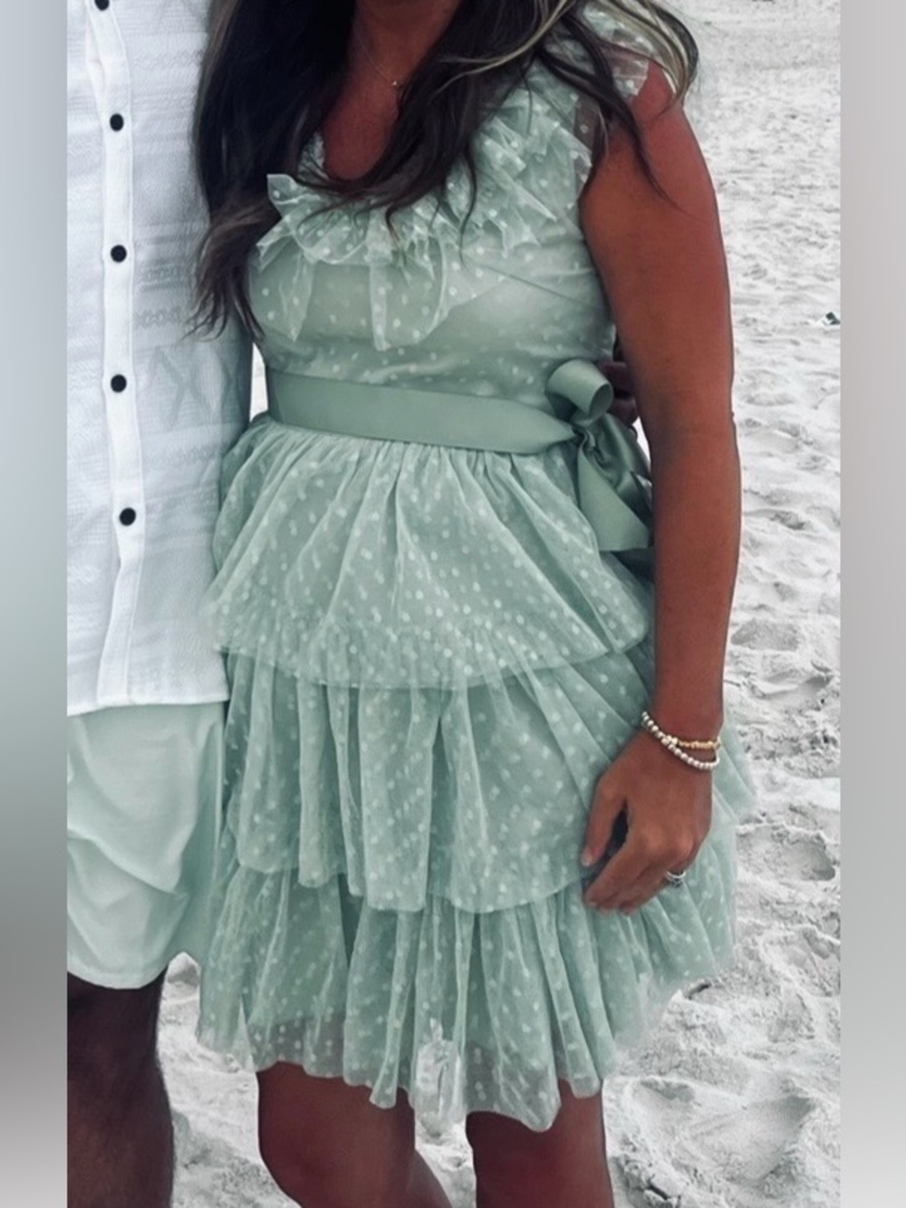 Mint Green Polka Dot Tiered Ruffle Dress